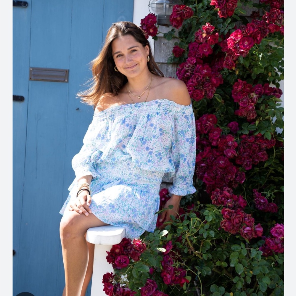 Erica Wilson Fiona Top in Blue Summer Garden NWT